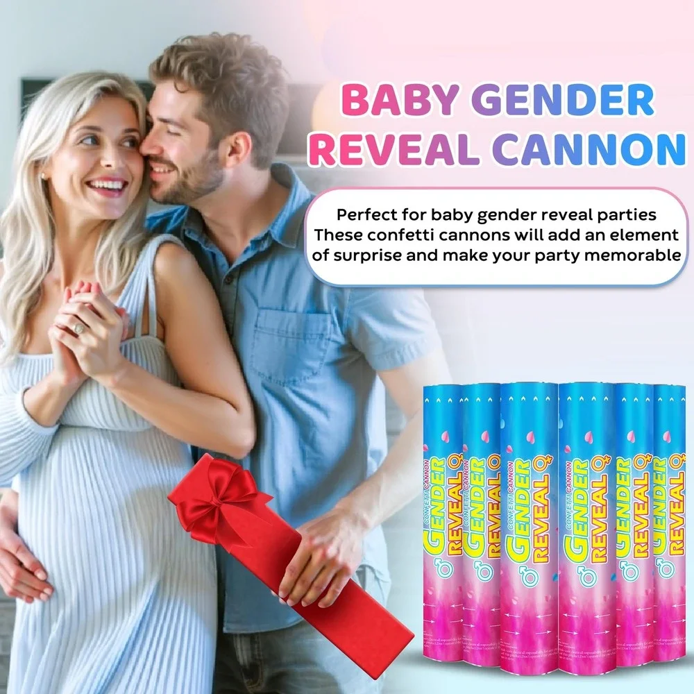 Gender Reveal Baby Confetti Cannons 6 Pack Blue Heart Shaped Easy Twist New Set